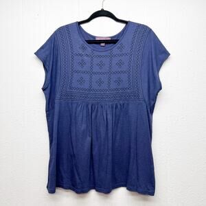 Gloria Vanderbilt Embroidered Ruffle Hem Top Womens XXL Short Sleeve Boho Casual